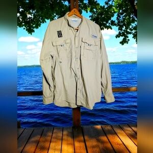 Columbia PFG sz L Houston Zoo Men's Beige Shirt